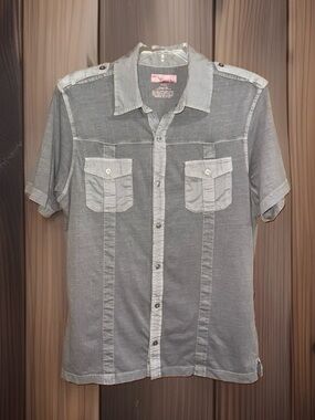 Alfani Gray Short-Sleeve Button-Down Shirt-S-EC